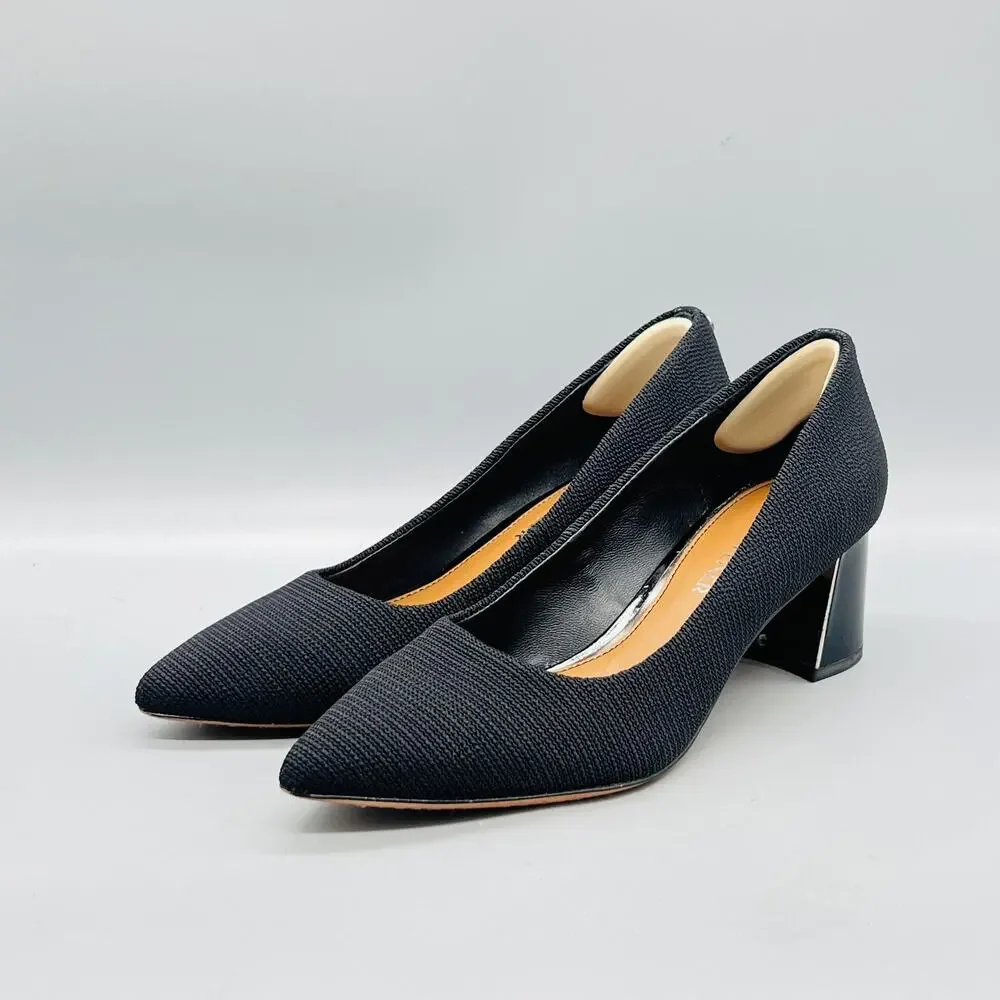 Donald Pliner Shoes Womens 7.5 Black Textured Block Heel Pumps Pointed Toe
